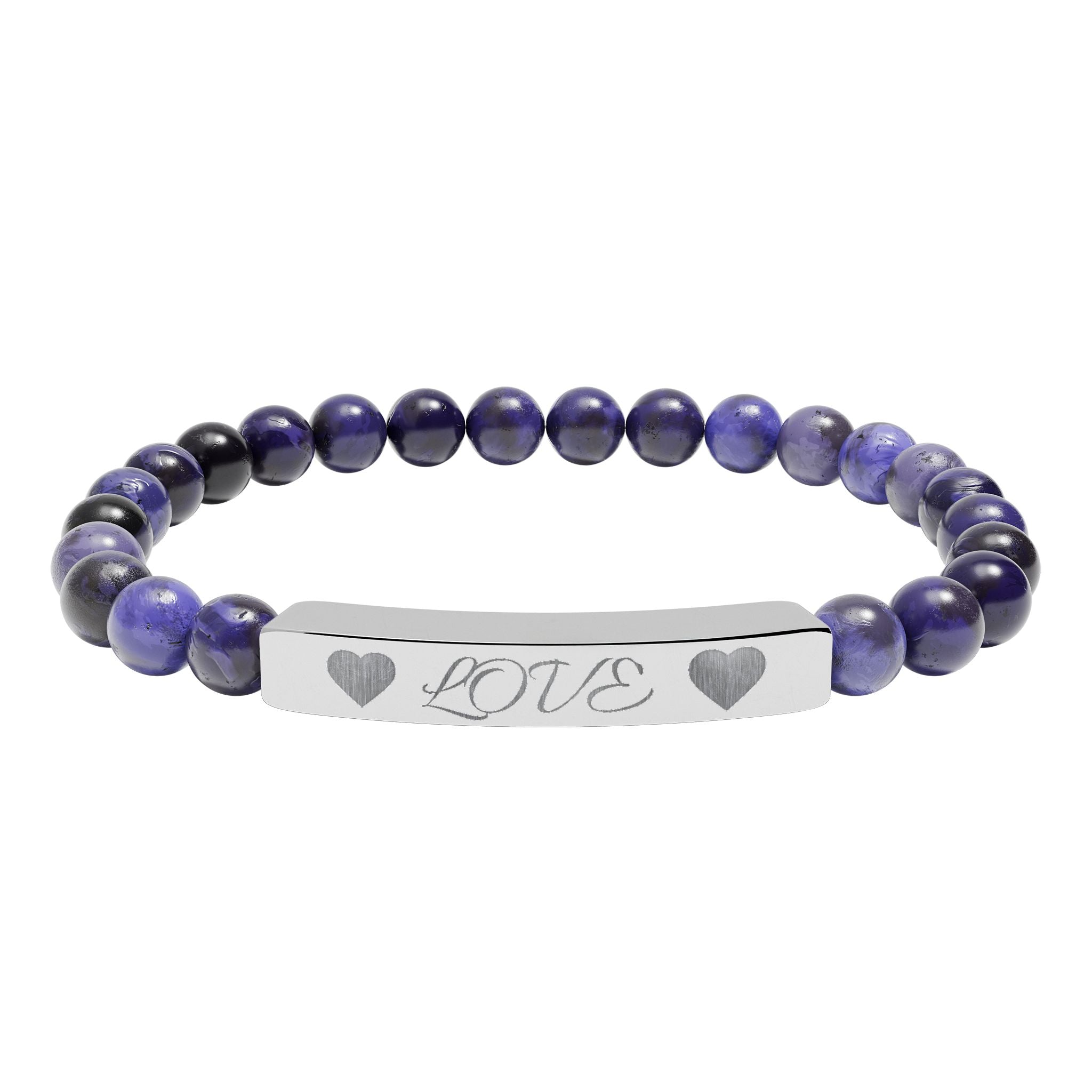 Engraved 'LOVE' Natural Stone Stretch Bar Bracelet