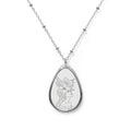 Oval Portrait Necklace — Silver Teardrop Pendant with Floral Woman Engraving