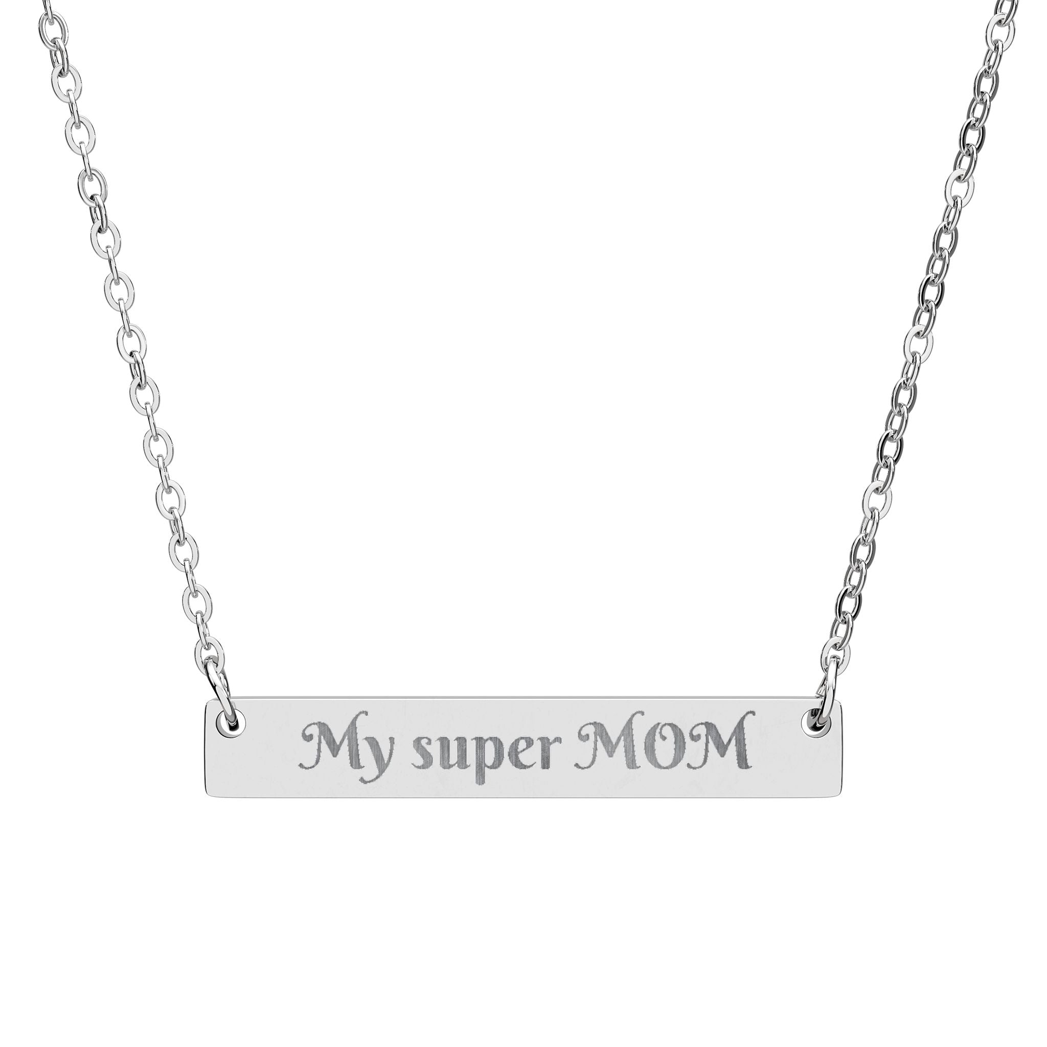 Engraved "My Super Mom" Horizontal Bar Necklace — Personalized Mother's Day Jewelry