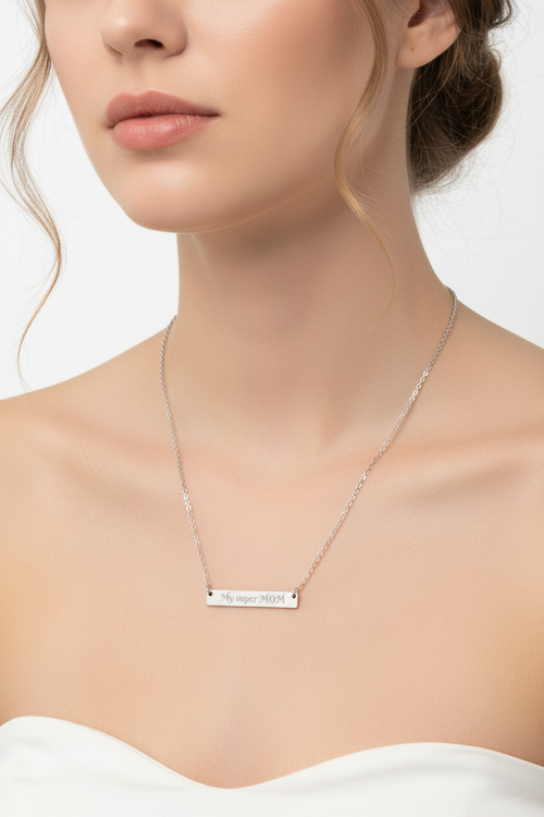 Engraved "My Super Mom" Horizontal Bar Necklace — Personalized Mother's Day Jewelry