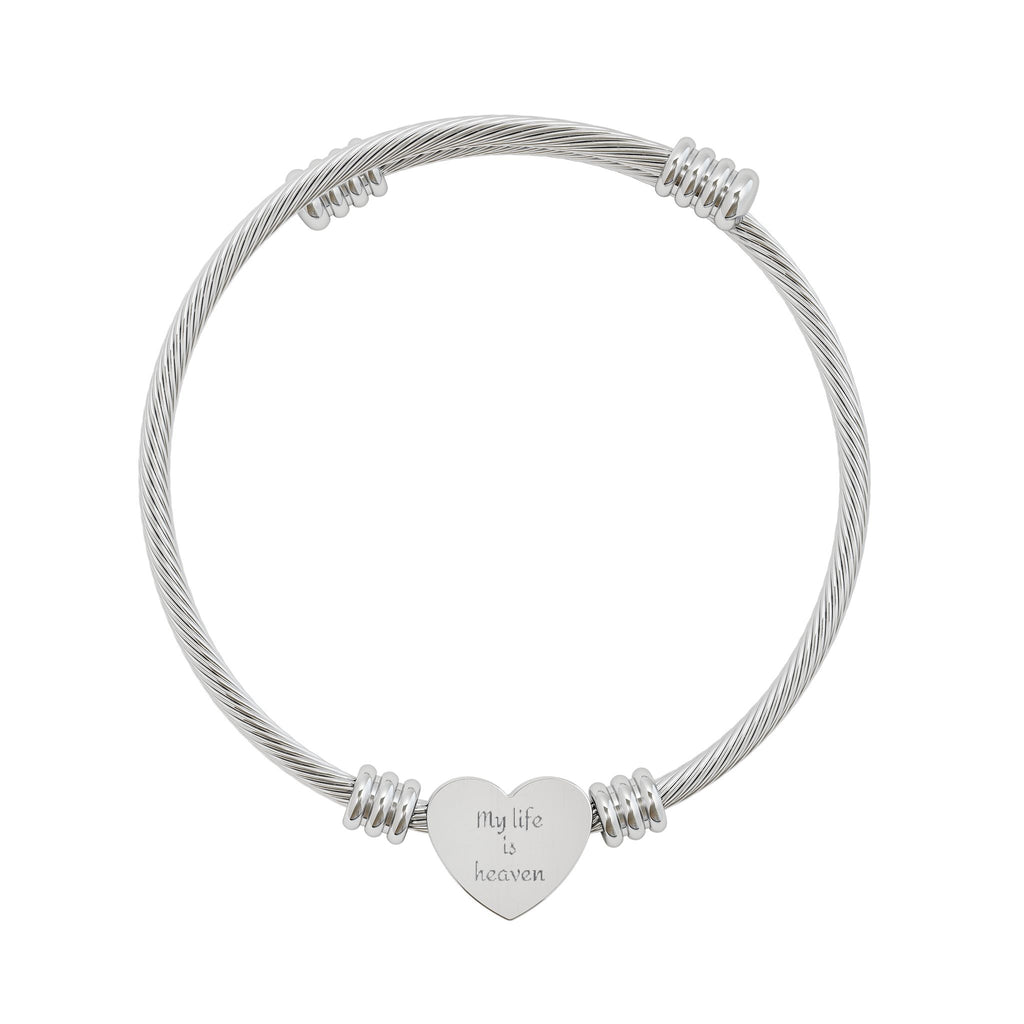 Engravable Heart Cuff Bracelet -  My life is heaven