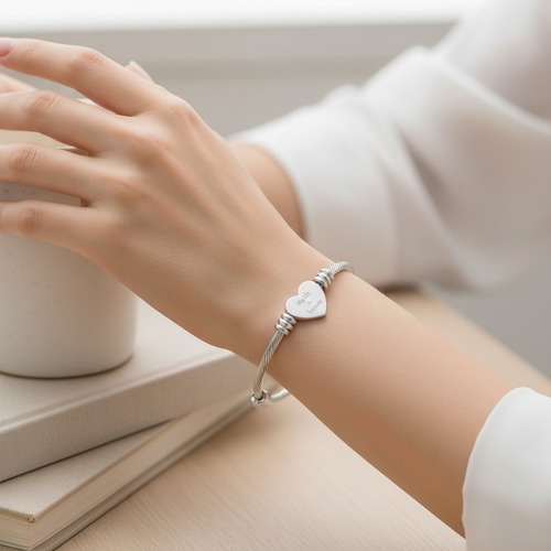 Engravable Heart Cuff Bracelet -  My life is heaven