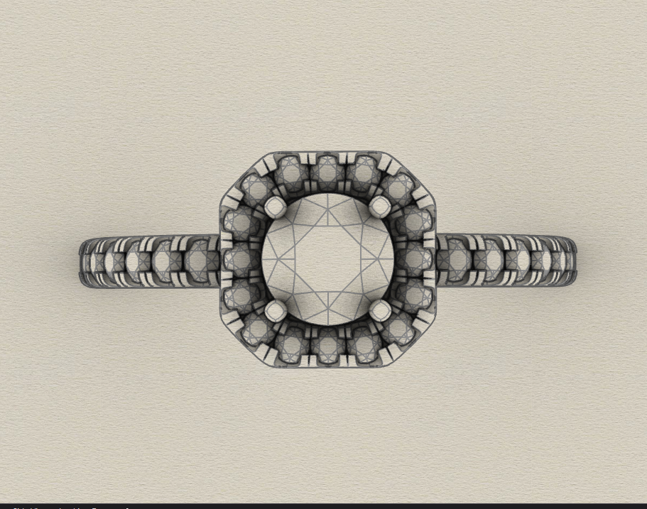 Delicate Pavé Halo Engagement Ring CAD Design – Digital Download