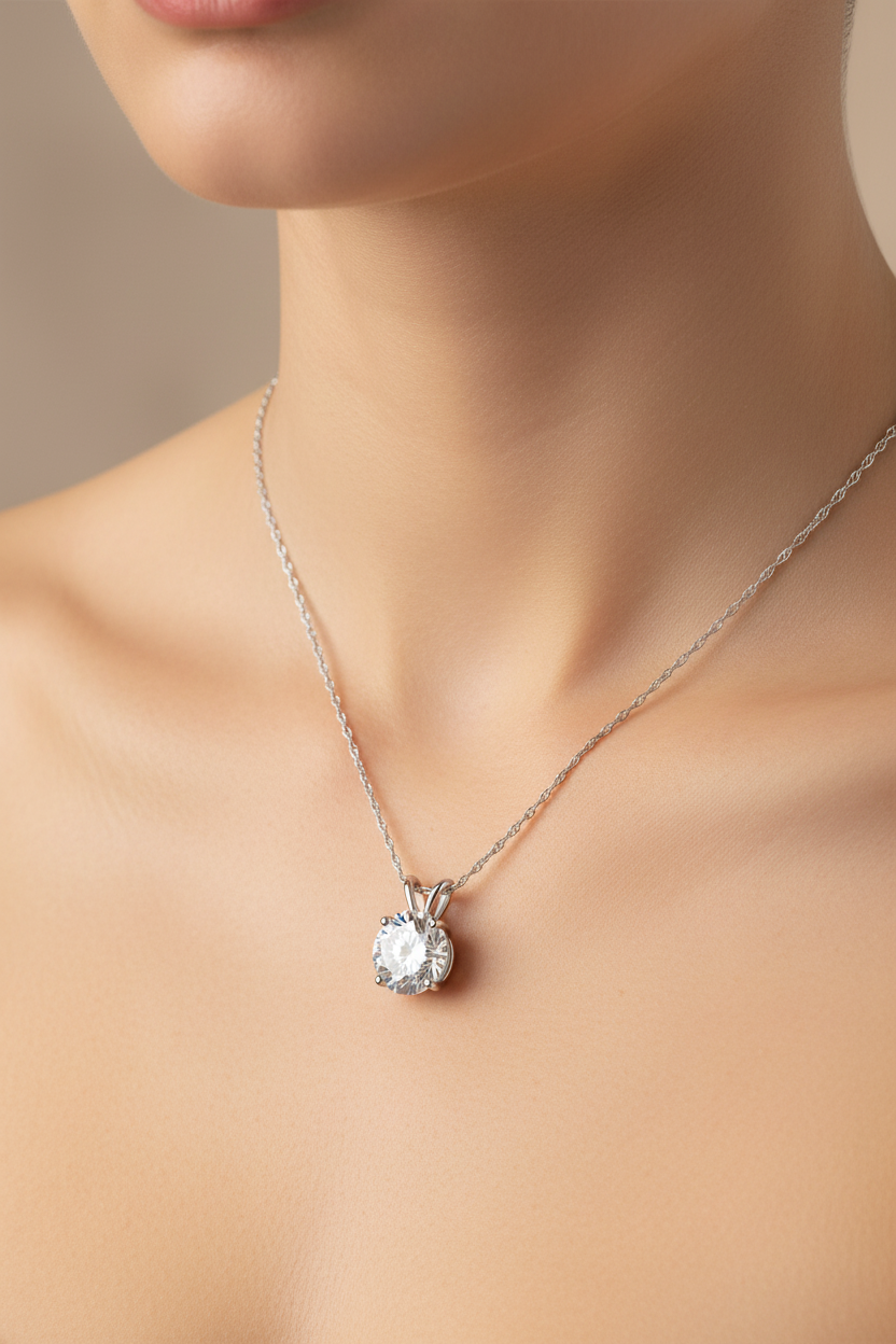 1.50 Ctw Round Lab Grown Diamond Pendant Necklace in 14K Gold – F