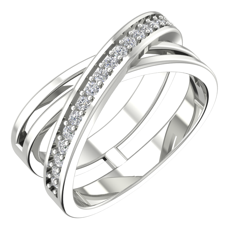 Silver Crossover Ring with Pavé Cubic Zirconia | BY GALYA