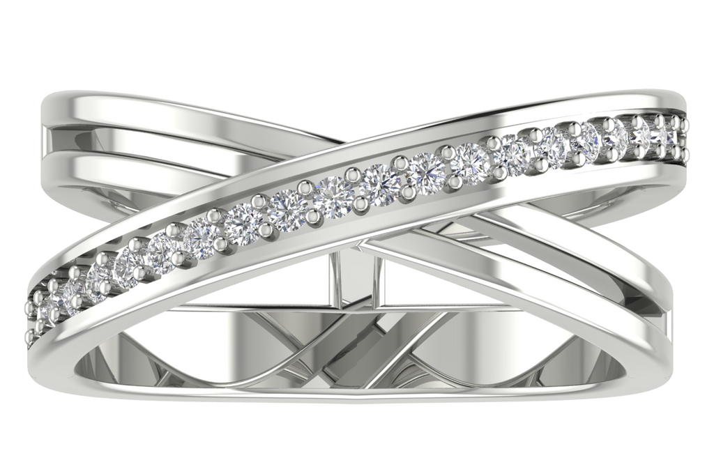 Silver Crossover Ring with Pavé Cubic Zirconia | BY GALYA
