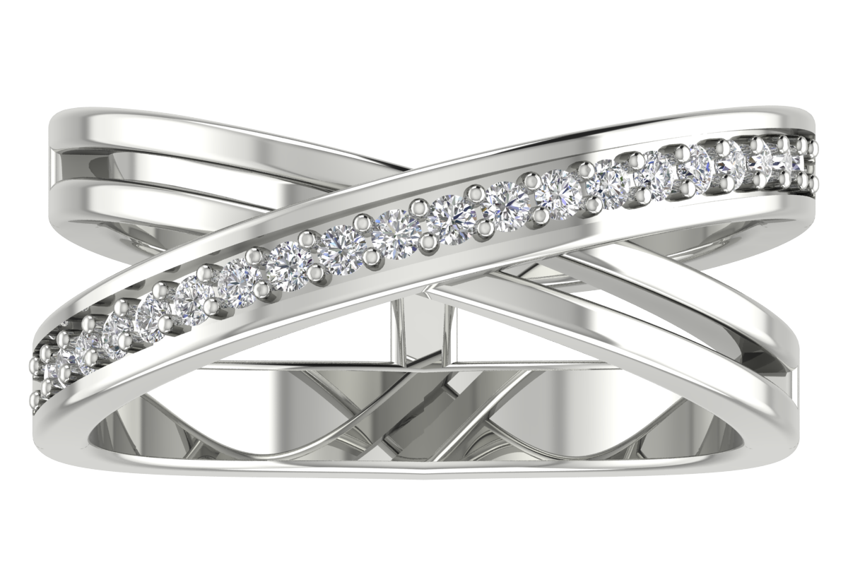 Silver Crossover Ring with Pavé Cubic Zirconia | BY GALYA