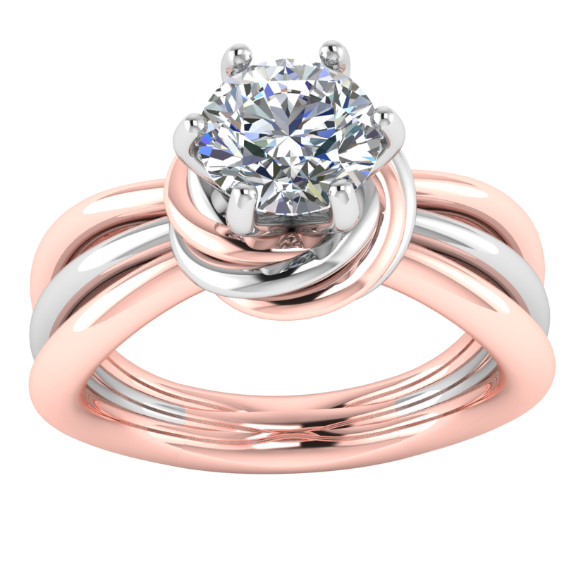 Silver Solitaire Ring with Rose Gold Plating & CZ