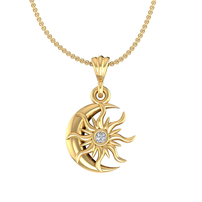 Silver Sun & Moon Pendant Necklace with Gold Plating