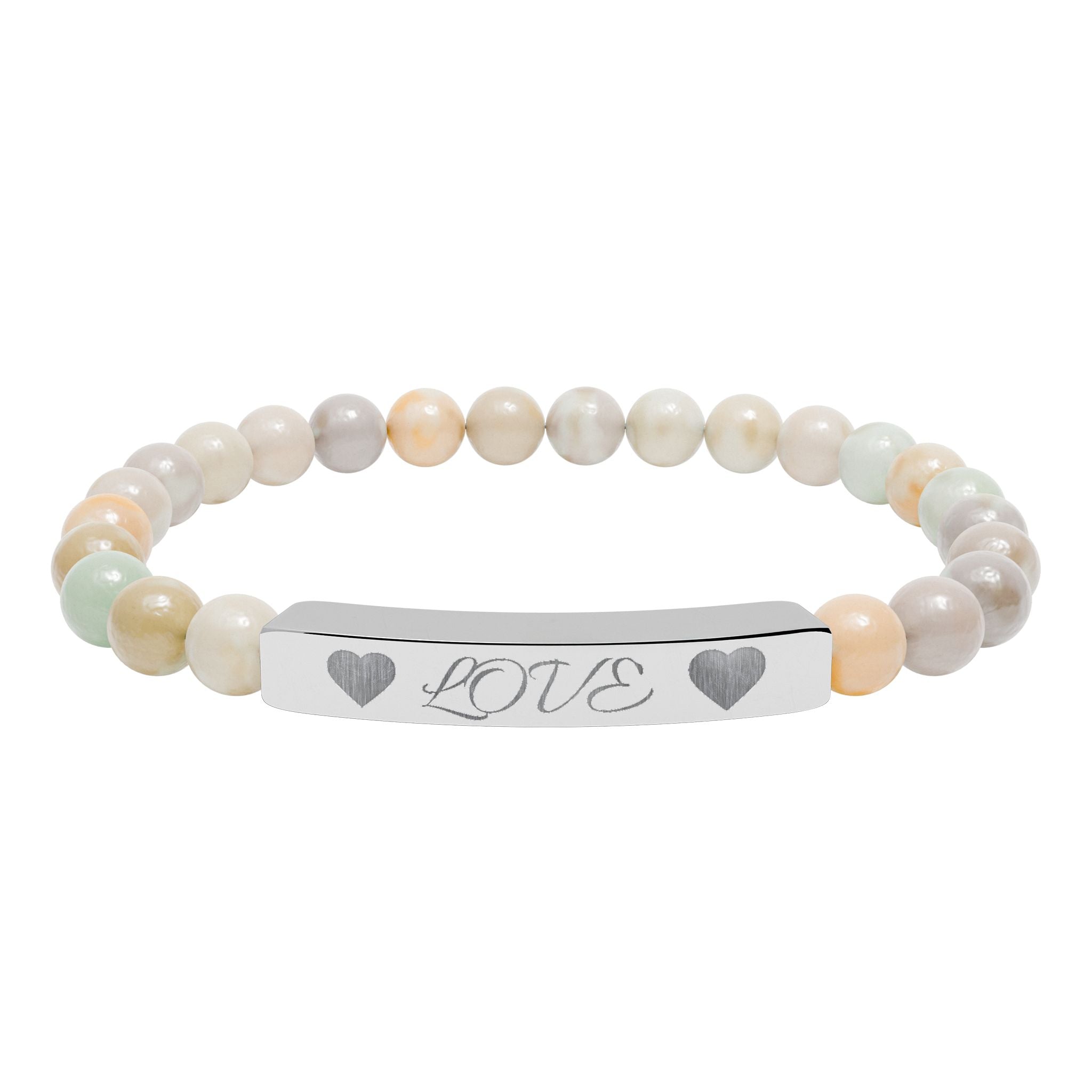 Engraved 'LOVE' Natural Stone Stretch Bar Bracelet