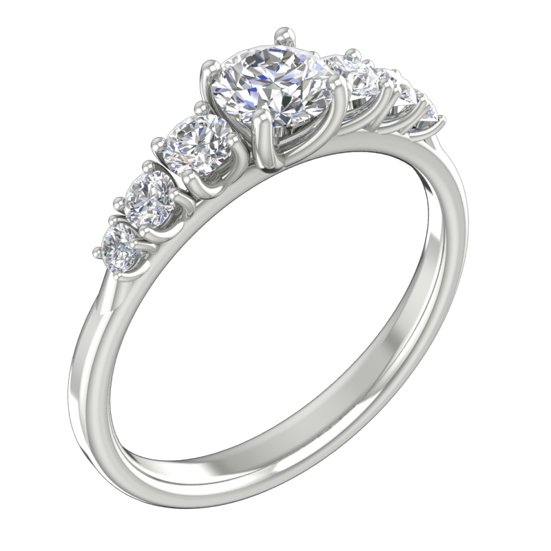 Silver Seven-Stone Engagement Ring with Cubic Zirconia