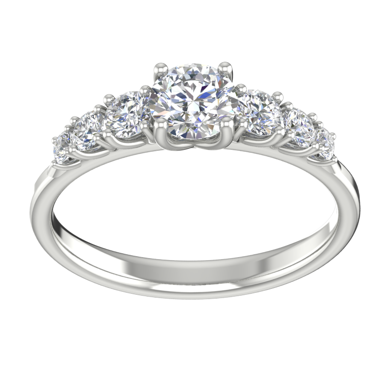 Silver Seven-Stone Engagement Ring with Cubic Zirconia