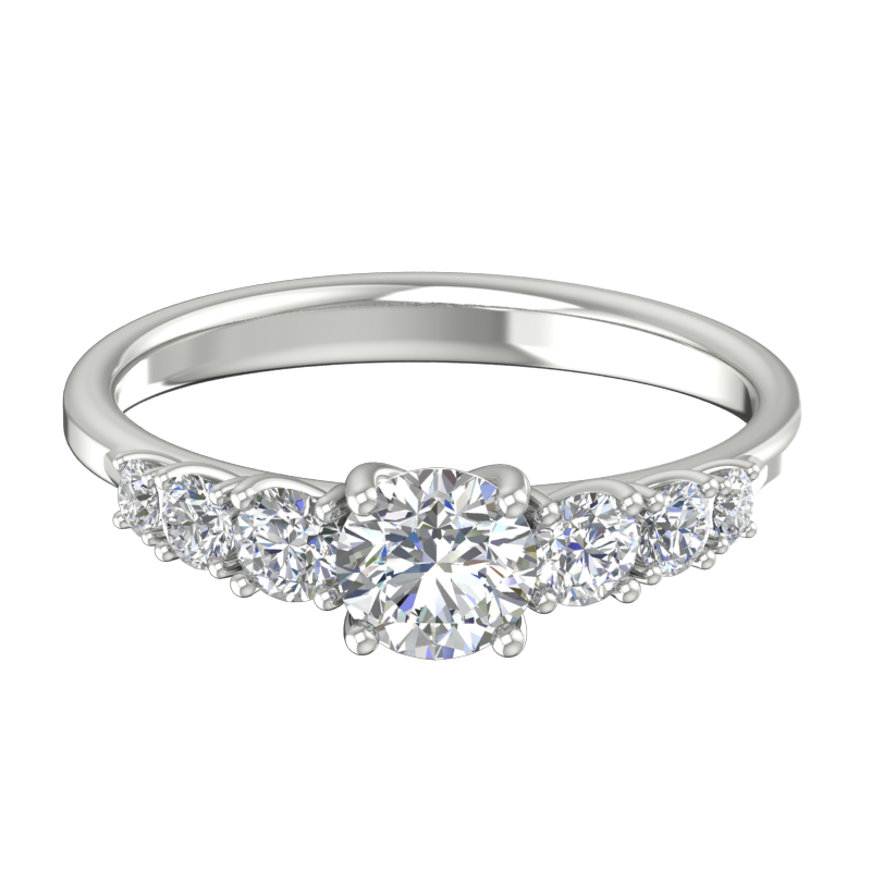 Silver Seven-Stone Engagement Ring with Cubic Zirconia