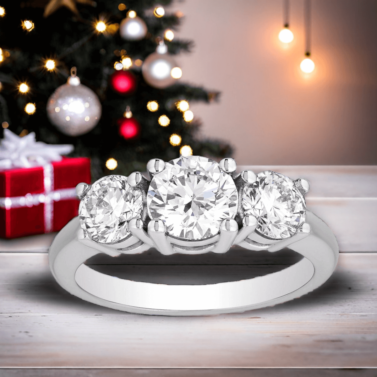 3 CTW AGI Certified Lab Grown Diamond (G-VS) Three Stone Engagement