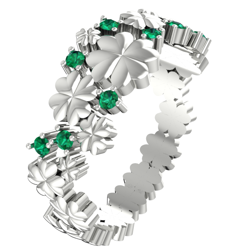 Silver Lucky Clover Eternity Ring with Green Zirconia