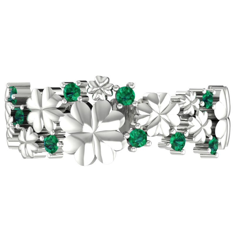 Silver Lucky Clover Eternity Ring with Green Zirconia