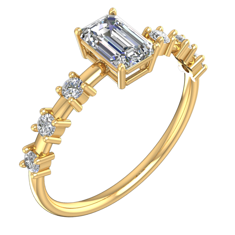 Emerald-Cut Center Ring with Round Accents – 3D Model