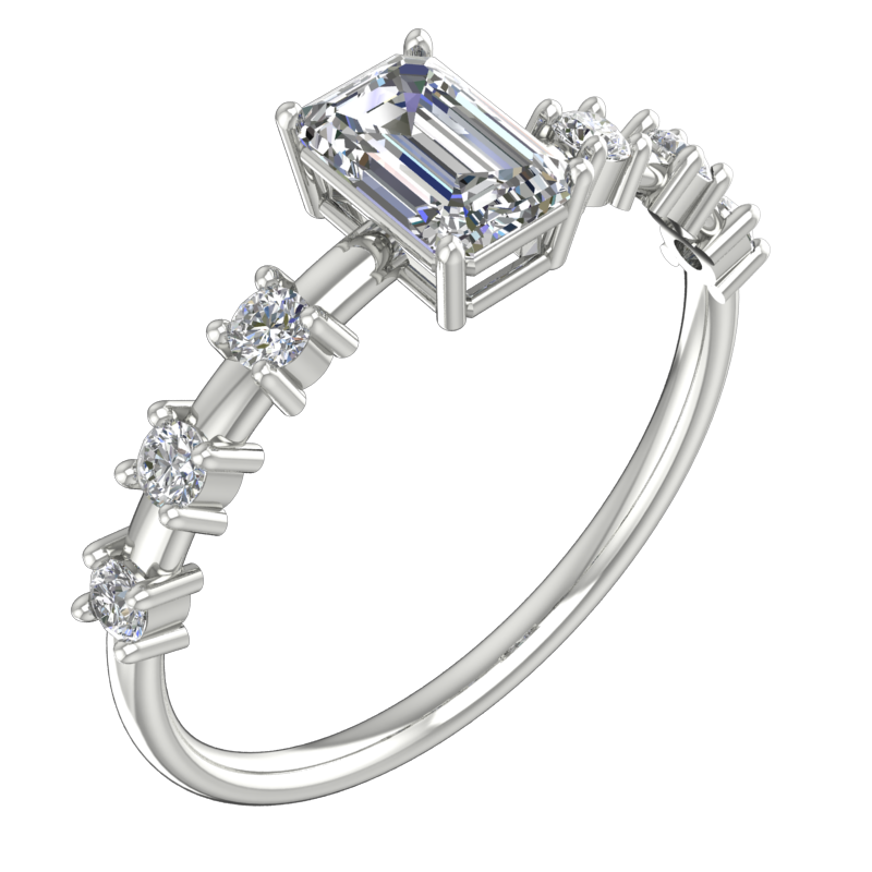 Emerald-Cut Center Ring with Round Accents – 3D Model