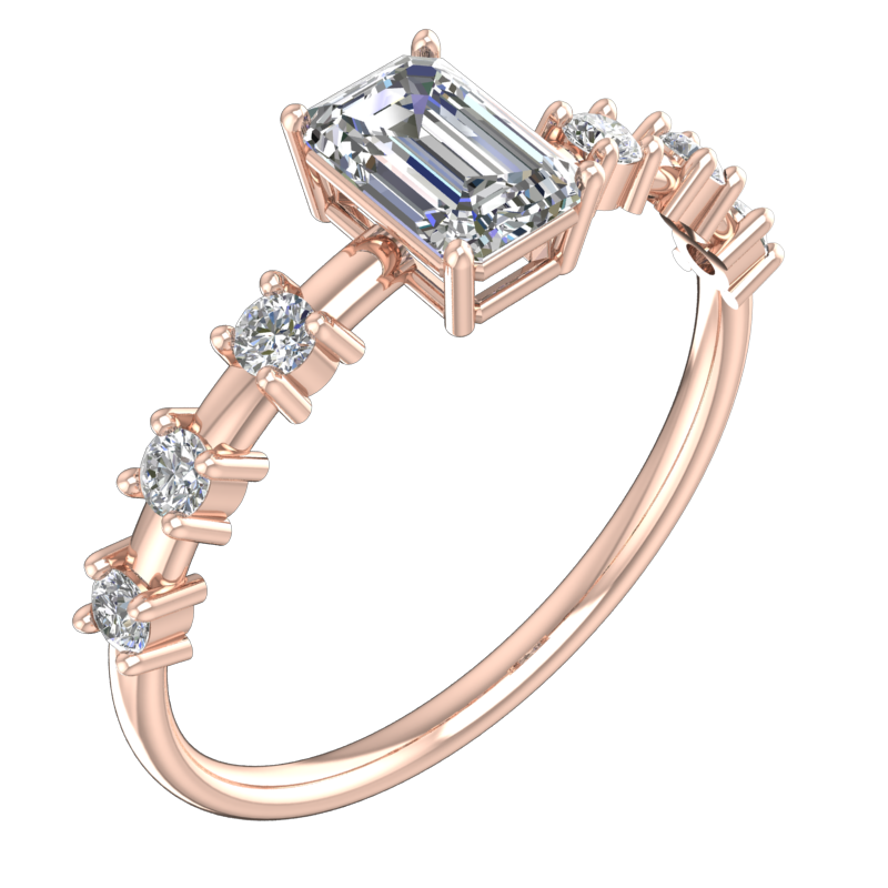 Emerald-Cut Center Ring with Round Accents – 3D Model