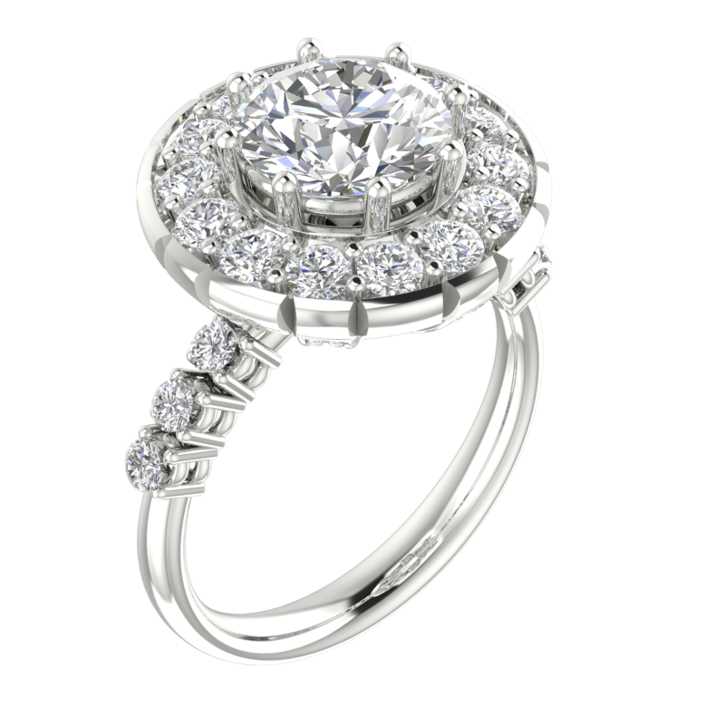 Silver Halo Engagement Ring with Cubic Zirconia
