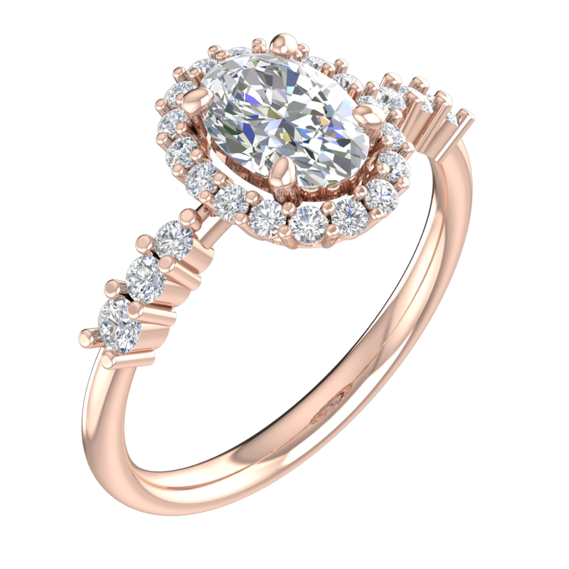 Oval Halo Ring with Graduated Side Stones – 3D Model