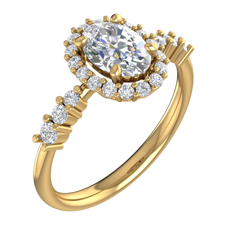 Oval Halo Ring with Graduated Side Stones – 3D Model