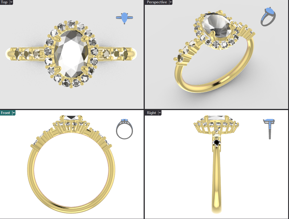 Oval Halo Ring with Graduated Side Stones – 3D Model