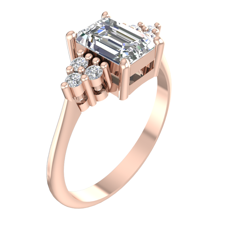 Emerald-Cut Ring with Clustered Round Sides – 3D Model