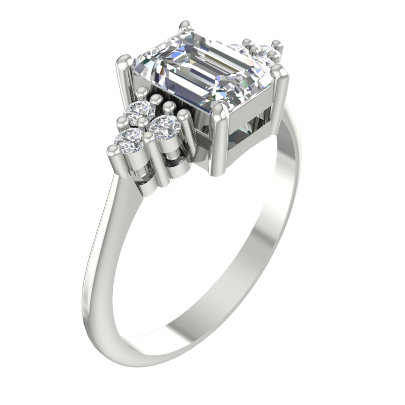 Emerald-Cut Ring with Clustered Round Sides – 3D Model