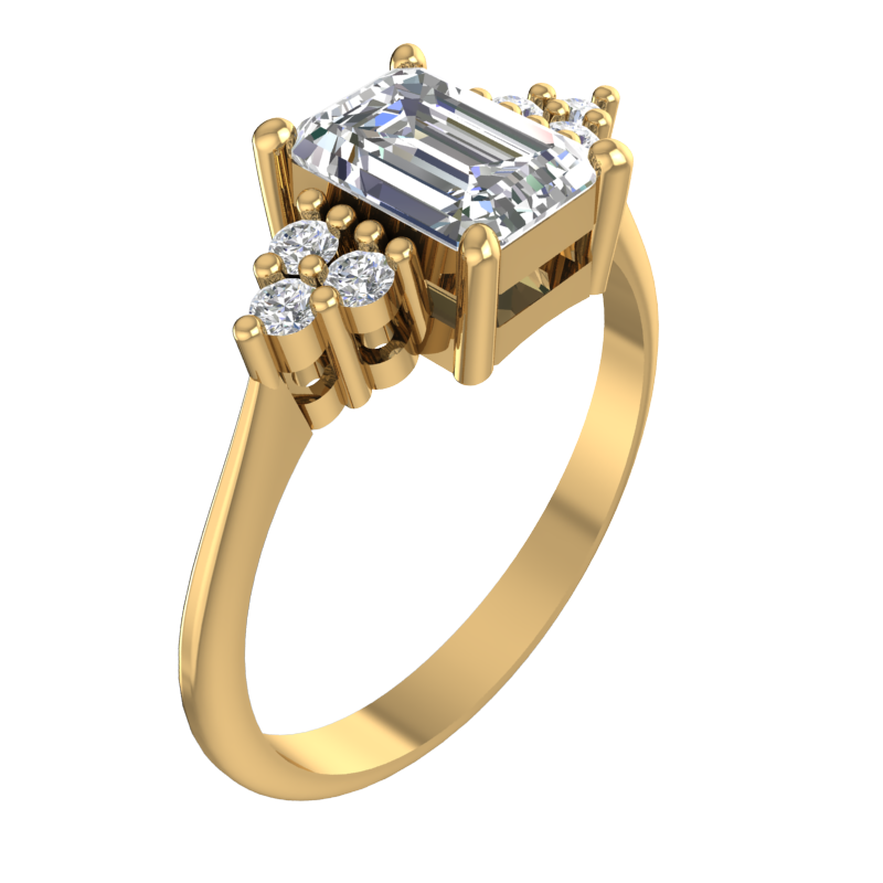 Emerald-Cut Ring with Clustered Round Sides – 3D Model