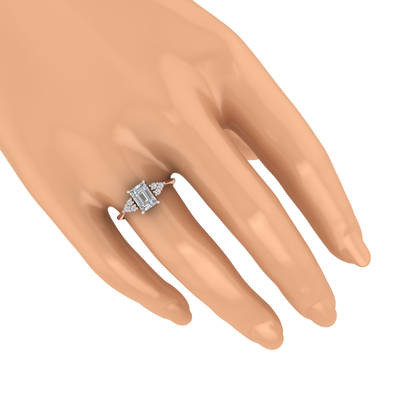 Emerald-Cut Ring with Clustered Round Sides – 3D Model