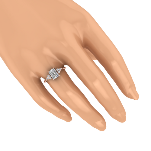 Emerald-Cut Ring with Clustered Round Sides – 3D Model