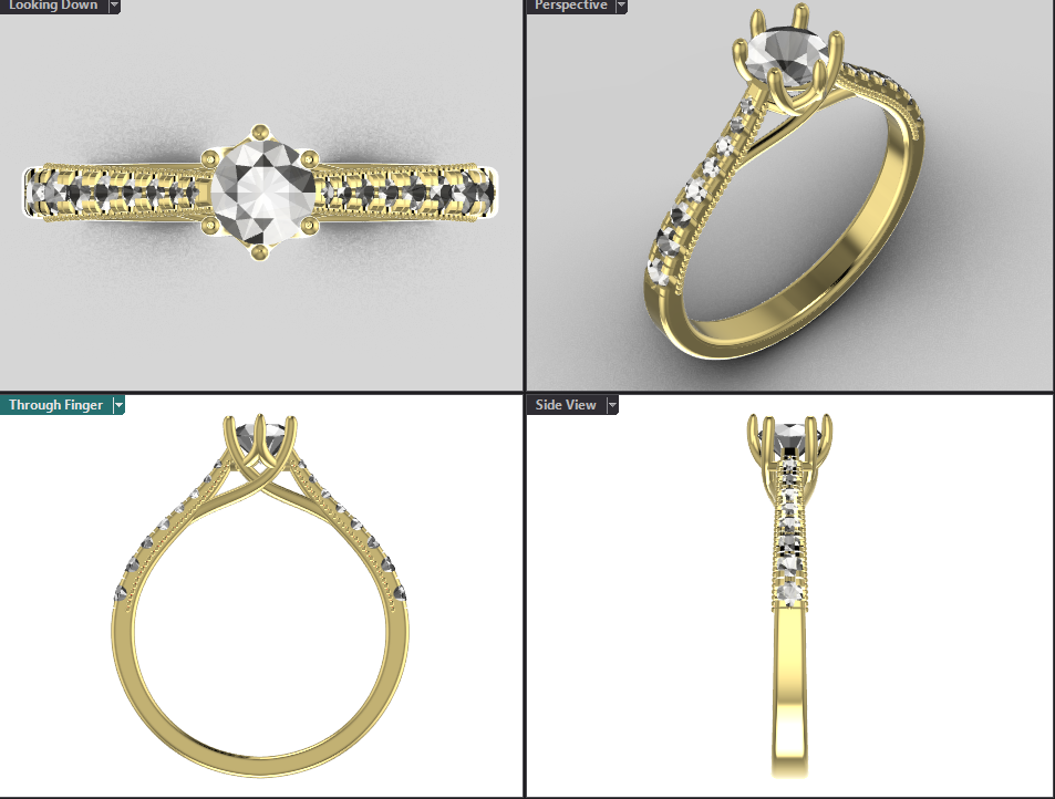Graduated Round-Stone Shoulder Ring – 3D Model