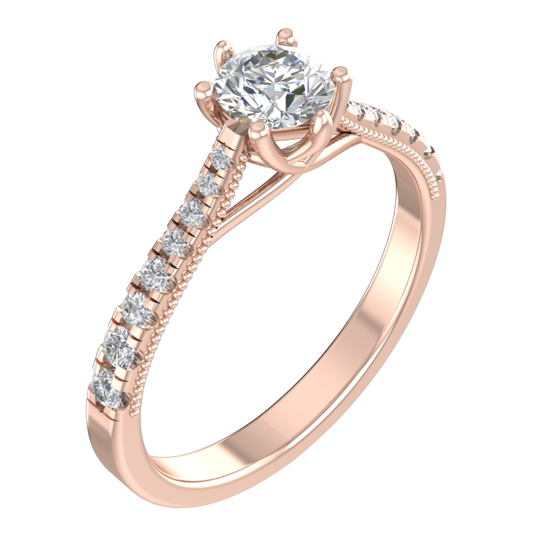 Graduated Round-Stone Shoulder Ring – 3D Model