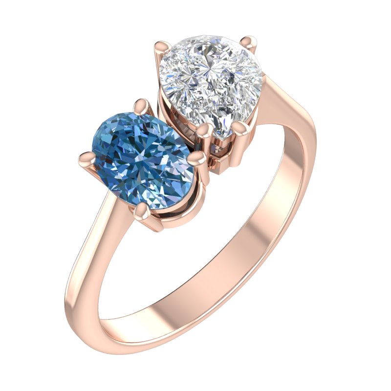 Asymmetric Pear and Oval Two-Stone Ring – 3D Model