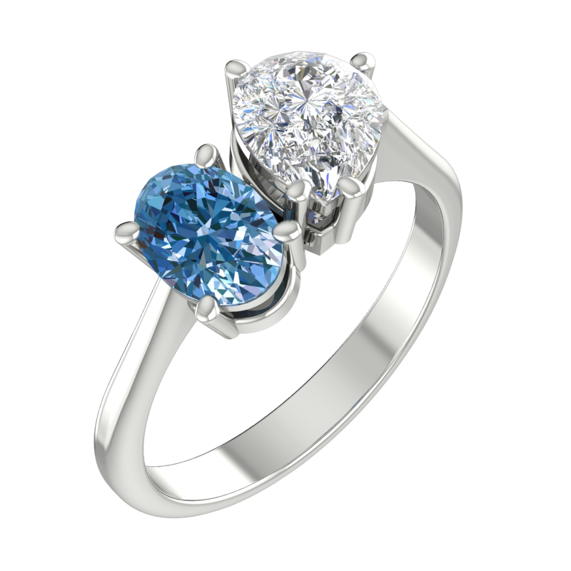 Asymmetric Pear and Oval Two-Stone Ring – 3D Model