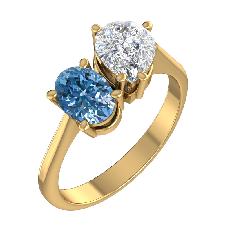 Asymmetric Pear and Oval Two-Stone Ring – 3D Model
