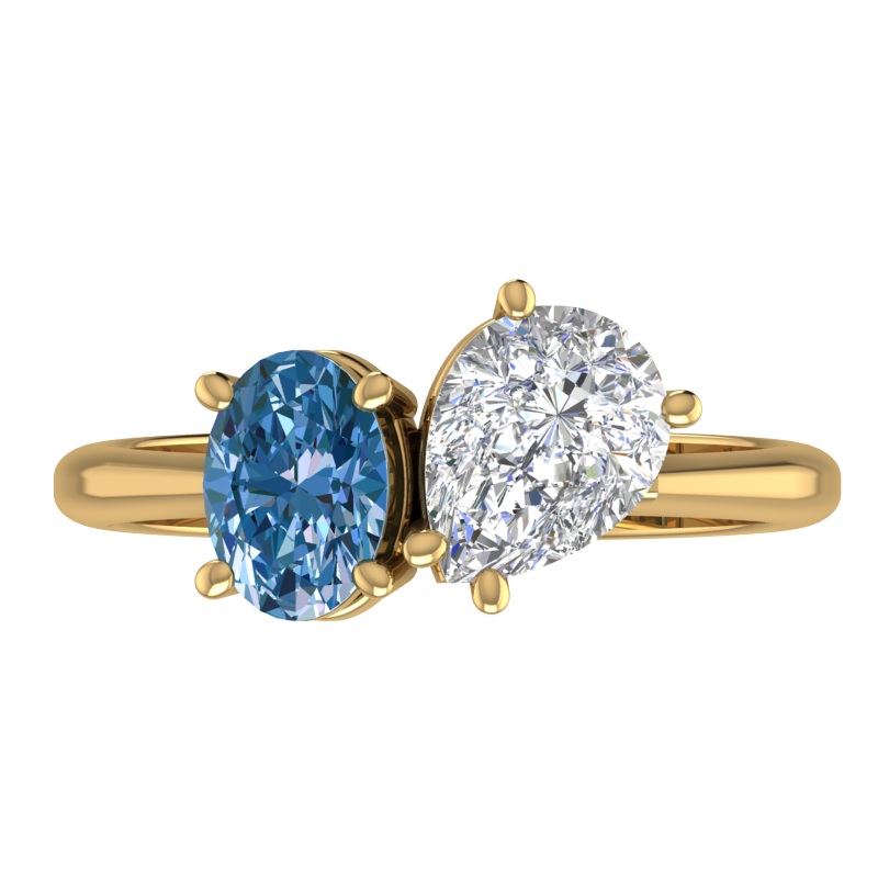 Asymmetric Pear and Oval Two-Stone Ring – 3D Model
