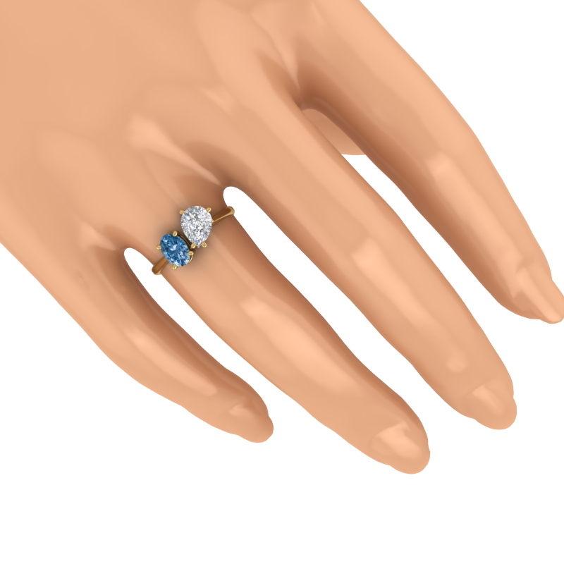 Asymmetric Pear and Oval Two-Stone Ring – 3D Model