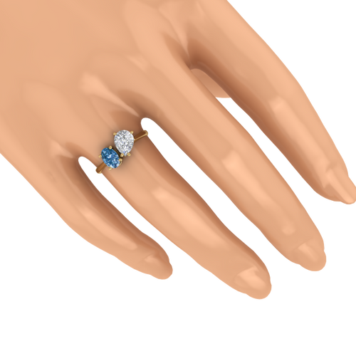 Asymmetric Pear and Oval Two-Stone Ring – 3D Model