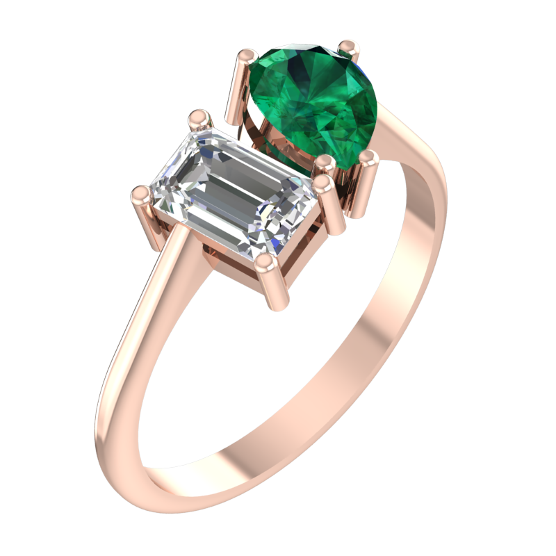 Pear and Emerald-Cut Two-Stone Ring – 3D Model