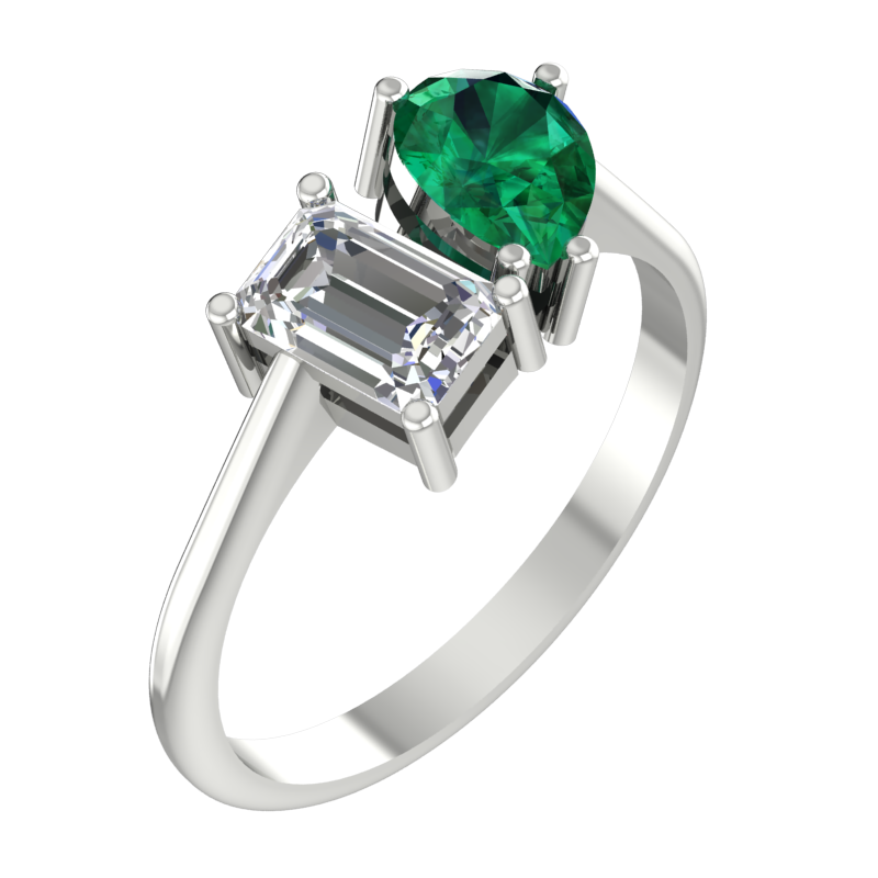 Pear and Emerald-Cut Two-Stone Ring – 3D Model