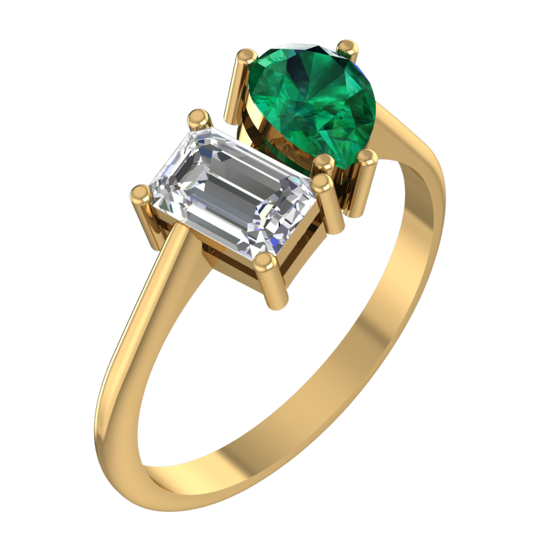 Pear and Emerald-Cut Two-Stone Ring – 3D Model
