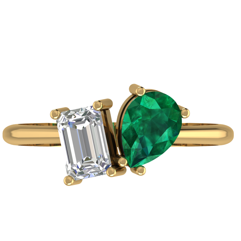 Pear and Emerald-Cut Two-Stone Ring – 3D Model