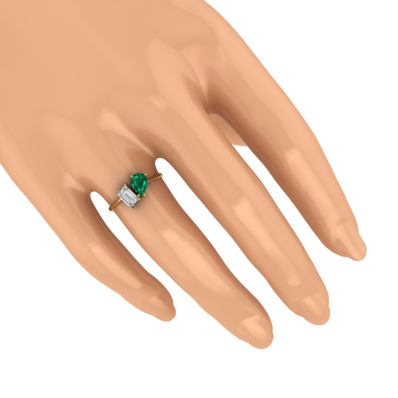 Pear and Emerald-Cut Two-Stone Ring – 3D Model