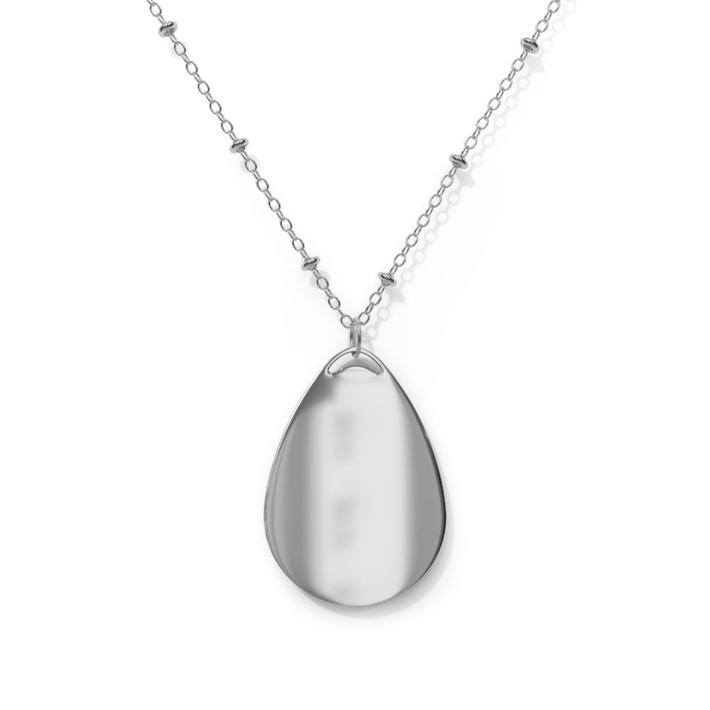 Oval Portrait Necklace — Silver Teardrop Pendant with Floral Woman Engraving