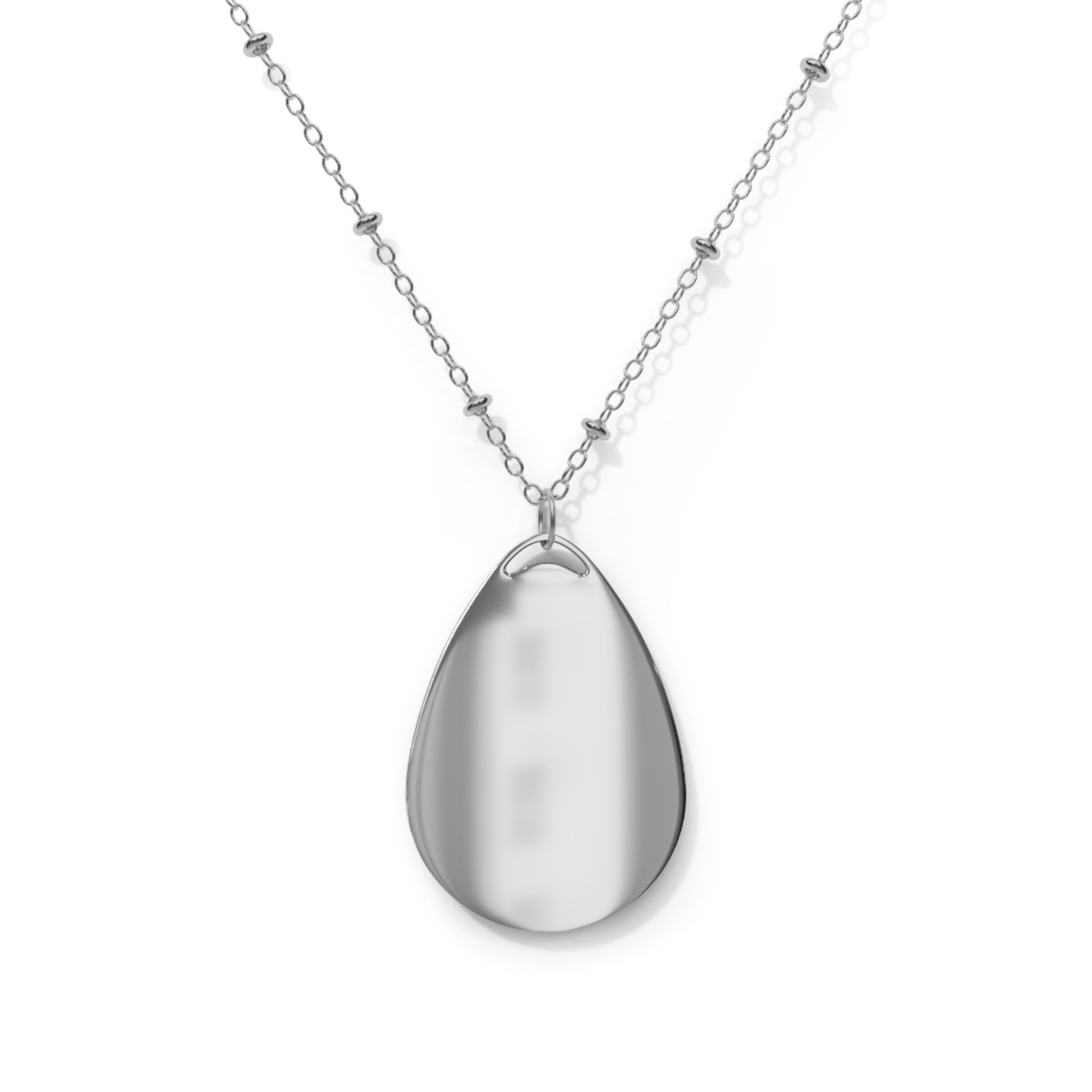 Oval Portrait Necklace — Silver Teardrop Pendant with Floral Woman Engraving