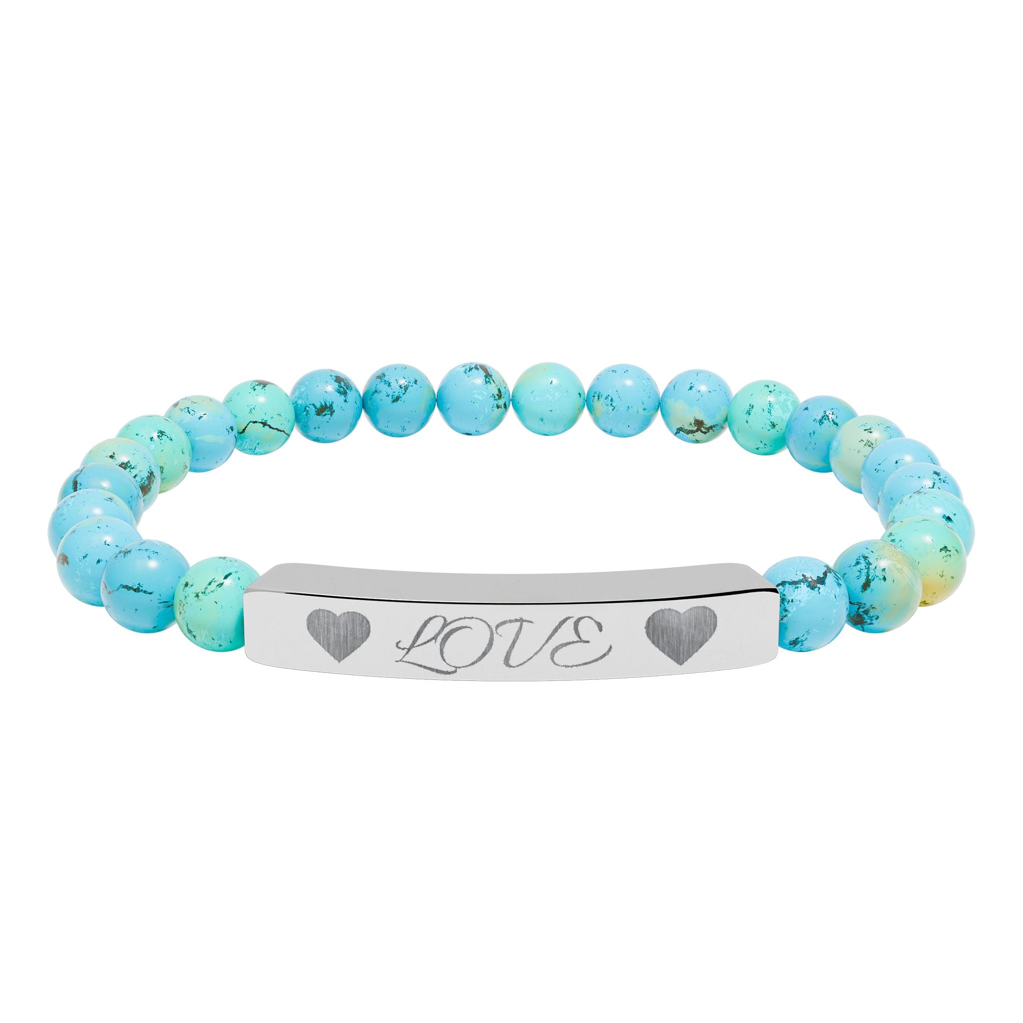 Engraved 'LOVE' Natural Stone Stretch Bar Bracelet