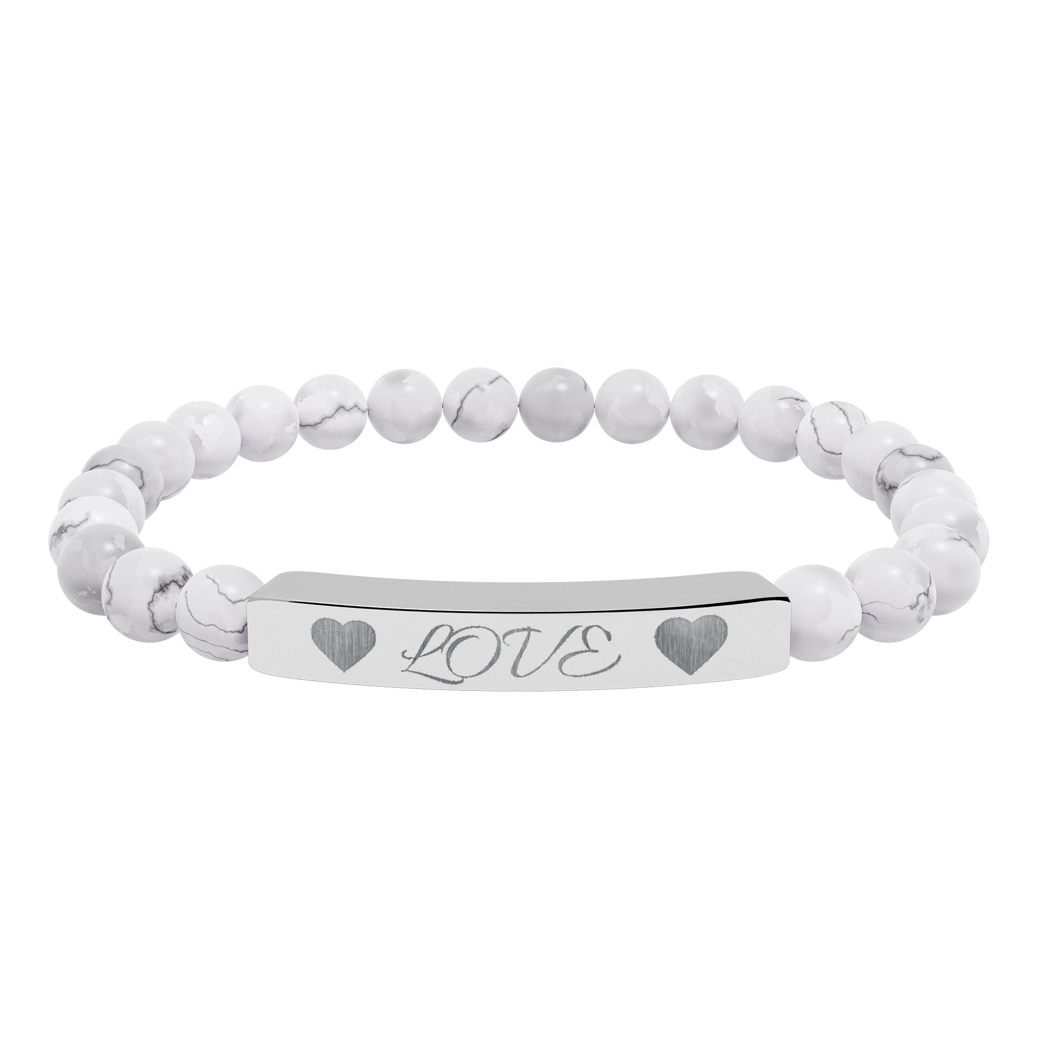 Engraved 'LOVE' Natural Stone Stretch Bar Bracelet