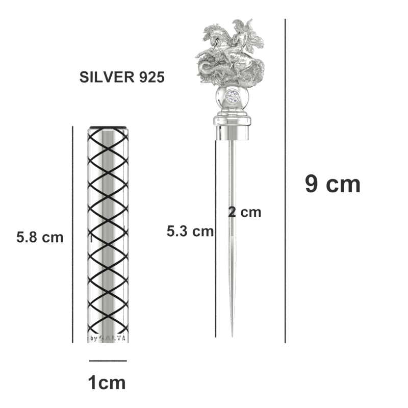 Sterling Silver Cigar Pin — Saint George & Dragon | 2 Lab Diamonds | Handcrafted 925 Silver Cigar Draw Tool & Nubber | BY GALYA